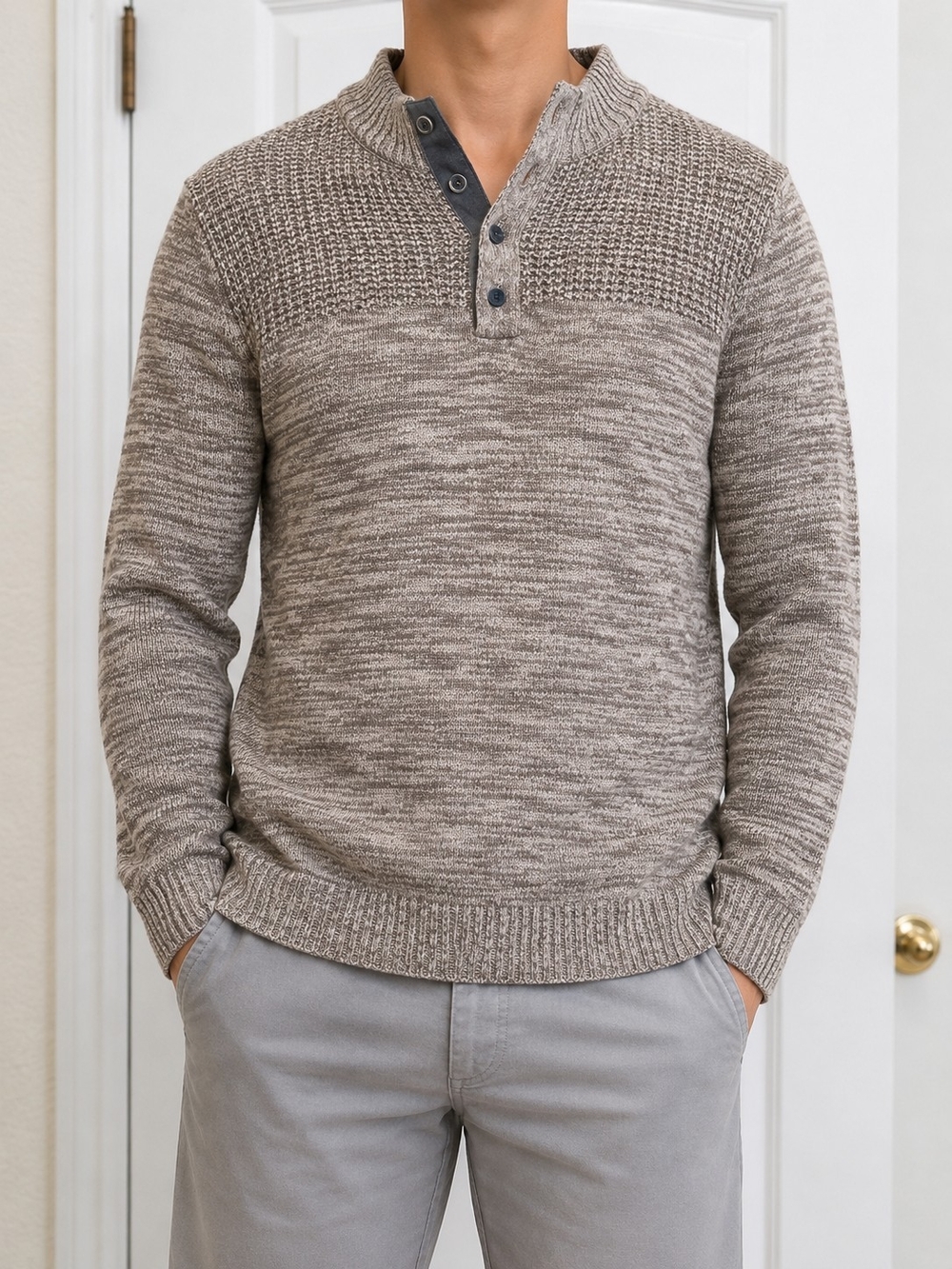 Marled Taupe Henley Sweater